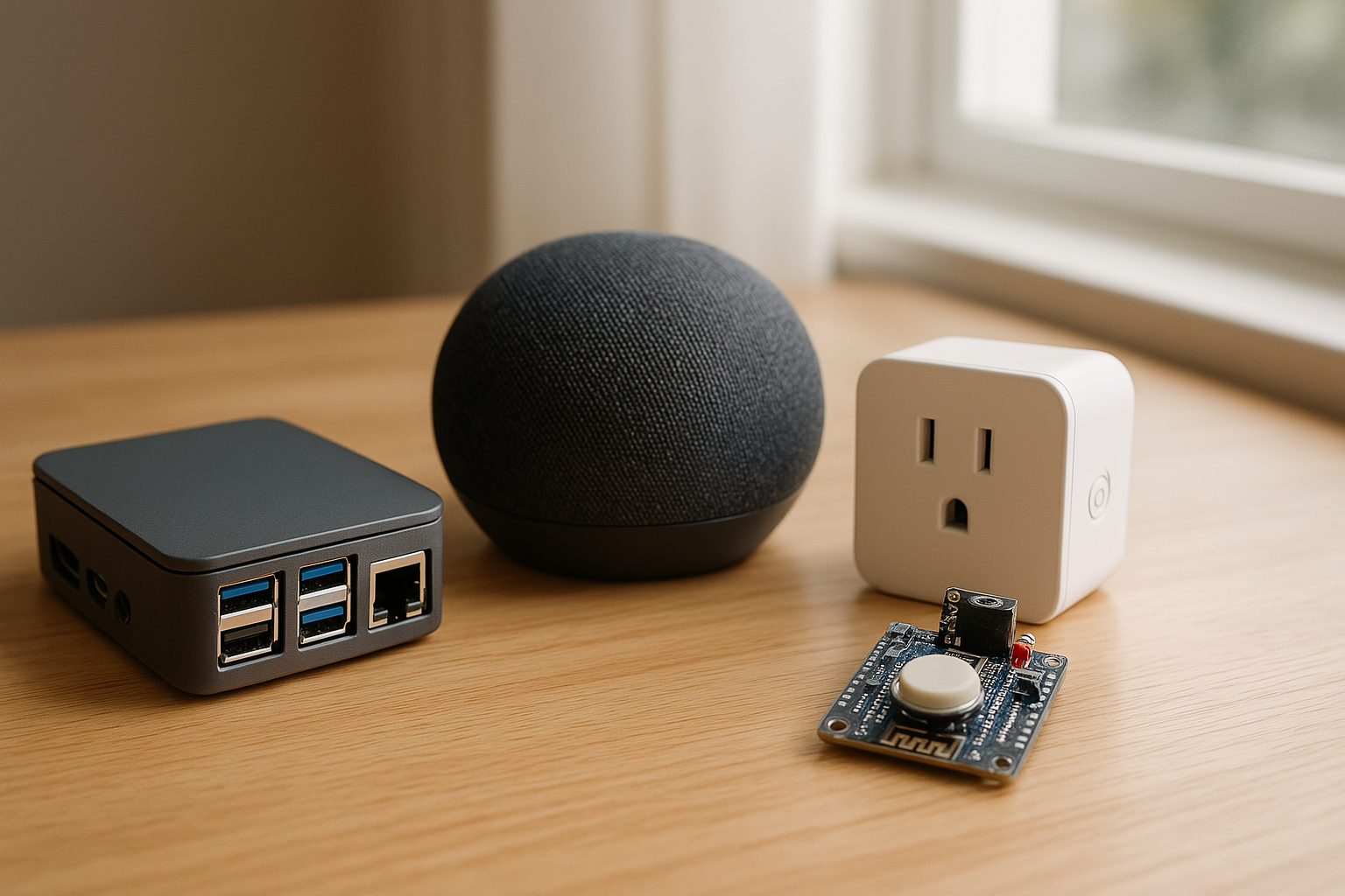 Imagen conceptual de un setup de domótica para principiantes con Home Assistant como centro de control.